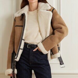 NEW TOTEME leather-trimmed shearling jacket